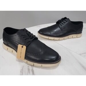 SIZE 9 Jousen AMY9009A Mens Black Lace Up Leather Casual Wing Tip Dress Shoes